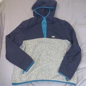 LL BEAN FLEECE KAPUZENPULLOVER HERREN GRÖSSE LARGE LEICHTE PASSFORM BLAU GRAU 1/4 DRUCKKNOPF - Bild 1 von 8