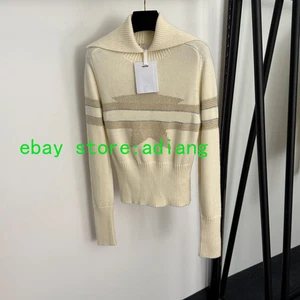 Wolle + Kaschmir Stickerei Revers Strick Seide Kurz Pullover Damen 2025 Beige Grau - Bild 1 von 2