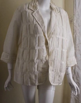 Chaqueta Blazer Norm Thompson Talla XL Blanco Cremoso Seda Lino Tejido de Cesta 3/4 Lux Foto 1 de 4