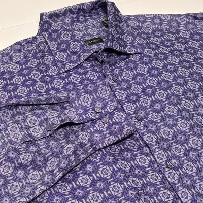 Jhane Barnes Mens Button Up Shirt Size XXL Silk Cotton Purple Geometric Ikat - Image 1 of 4