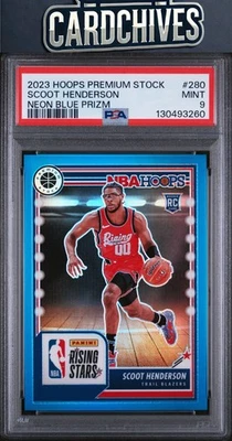 Scoot Henderson 2023-24 Hoops Premium Stock #280 Neon Blue Prizm #/15 PSA 9 MINT - Image 1 of 2