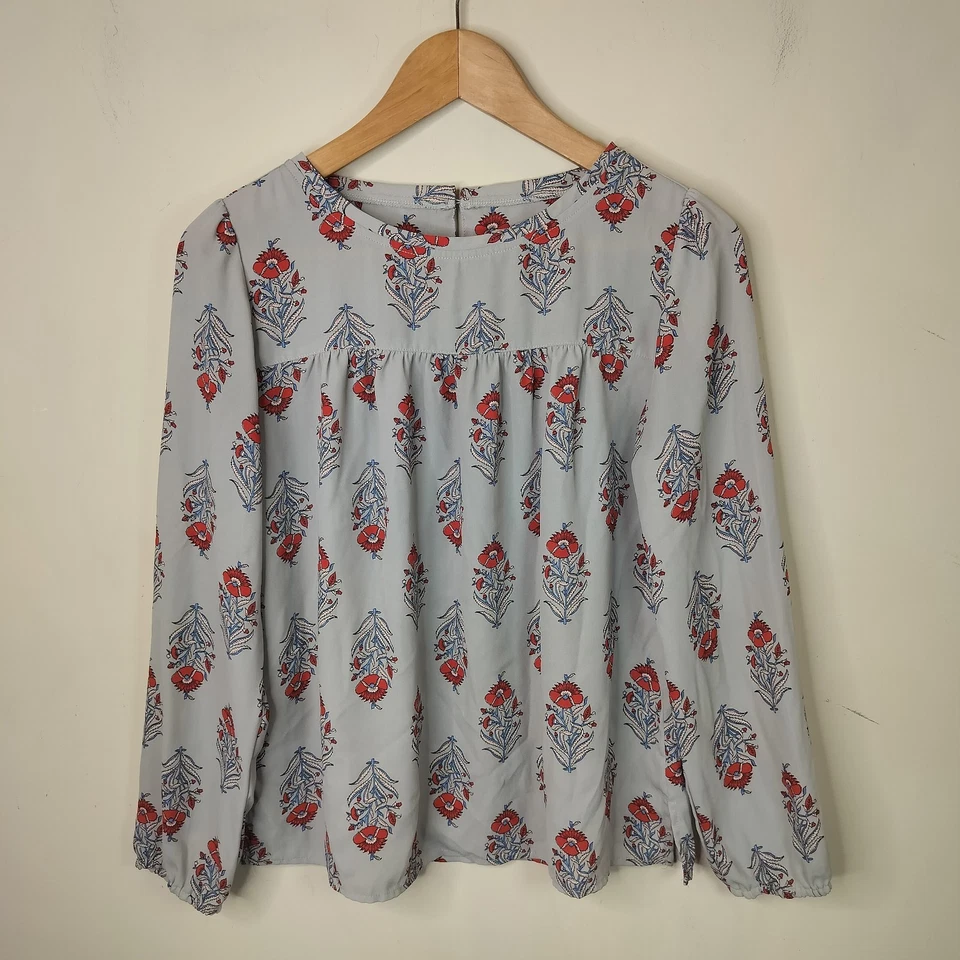 Blusa Top Ann Taylor LOFT Floral Pequeña SP Gris Rojo Azul Foto 1 de 4