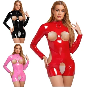 Mujeres Body Metálico Traje de Gato Aspecto Húmedo Mamelucos PU Ropa de Club nocturno Adulto - Imagen 1 de 53