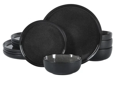 Gibson Elite Tahoe Sunset 12 Pc Dinnerware Set|Stoneware Plates & Bowls|Black - Image 1 of 3