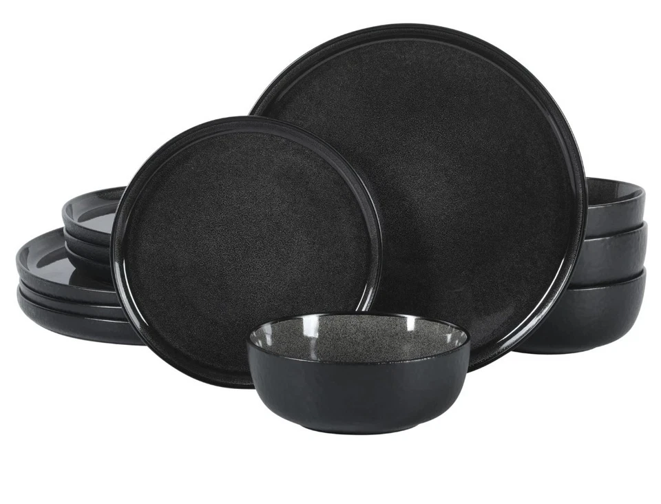 Gibson Elite Tahoe Sunset 12 Pc Dinnerware Set|Stoneware Plates & Bowls|Black - Image 1 of 3