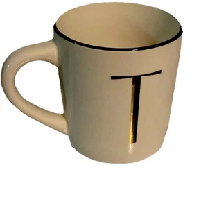 Threshold Monogram Initial Letter T White with Black Coffee Cup Mug Stoneware - Picture 1 of 3