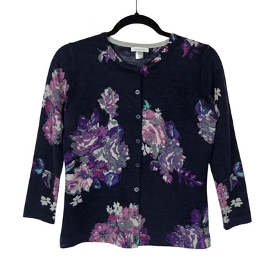 Cárdigan floral de lana merino ecológica Garnet Hill para mujer S púrpura delicado Cottagecore Foto 1 de 4