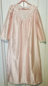 VTG Barbizon Long Sleeve Satin Pink Embroidery Lace Long Nightgown Size 2XL AB05 - Picture 1 of 8