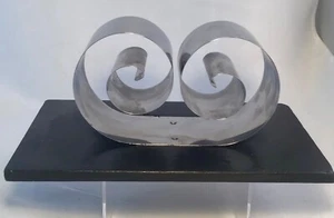 Vintage Chrome Coil Bookend Holder Magazine Rack Scroll MCM Office - Picture 1 of 3