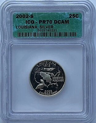 2002-S SILVER LOUISIANA STATE QUARTER - ICG  PR70DCAM - FREE SHIPPING! - Image 1 of 3