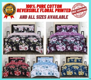 100% Pure Cotton Reversible Floral Printed Duvet Quilt Cover Set, Divine Textile
