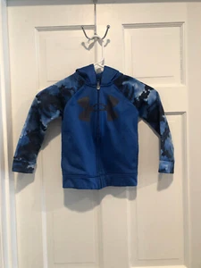 Under Armour Boys Zip Up Hoodie YOUTH Size 4 Hooded Sweatshirt BLACK BLUE - Picture 1 of 4