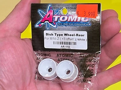 RARE ATOMIC RACING AR-110 ~ WHITE DISH TYPE REAR WHEEL FOR MINI-Z +3 OFFSET! - Image 1 of 4