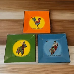 Lote de 3 platos MI LOTERÍA de Cristina Sosa Noriega 10" GALLO, PIÑATA, BARCO - Imagen 1 de 8