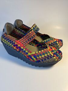 Bernie Mev Mary Jane Multi Color Woven Weave Wedge Shoes Size 40EU/9US