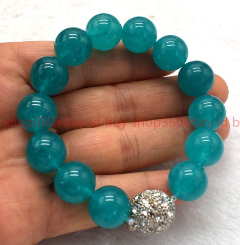 VALENTINO Bellissimo Naturale Nuovo Braccialetto Perline Pietra Preziosa Rotonda Amazzonite 14mm 7 5 pollici