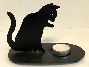 Candelabro sentado de metal delgado de 5 pulgadas de alto silueta de gato negro - Imagen 1 de 7
