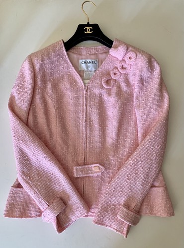 Giacca tweed rosa rosa Chanel COCO ? cuore taglia 46 nuova con etichetta
