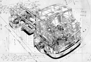 Impresión de póster artístico recortado dibujo línea técnica camión camión camión camión Commer Maxiload - Imagen 1 de 1