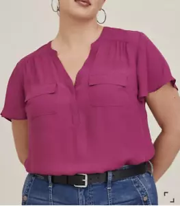 Torrid 4 4X Harper Berry Pink Short Flutter Sleeve Top Georgette Pullover NWT 30 - Picture 1 of 9