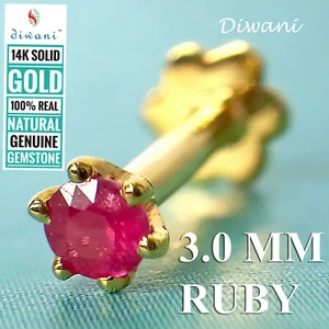 3.0mm Natural Ruby Nose Pin Lip Labret Tragus Earring Piercing Ring Stud Screw - Picture 1 of 12