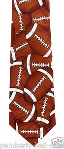Footballs Men's Necktie Touchdown Coach Team Game Sports Fan Brown Neck Tie - Picture 1 of 2