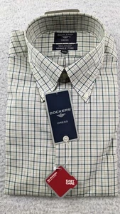 Dockers Button Down Dress Shirt Mens 32/33 Wrinkle Free Green Check Cotton NWT - Picture 1 of 3