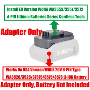 Adapter for USA WORX 20V 6PIN Battery to Power for EU WORX 20V 4PIN Battery Tool - Picture 1 of 4