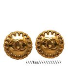 CHANEL Earrings AUTH Coco CC Logo Mark Vintage Rare Gold 97P Round Medal 2.32cm