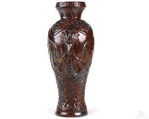 Scultura vaso drago cristallo intagliato a mano occhio di tigre colorato 7,5" - Foto 1 di 12