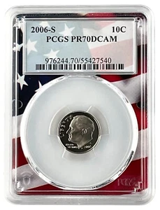 2006 S Clad Roosevelt Dime PCGS PR70 DCAM Flag Picture Frame - Picture 1 of 2