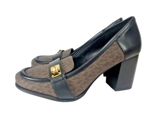 MICHAEL Michael Kors Loafer Womens 8.5 Brown Logo Print Block Heel Padma Career - Picture 1 of 10