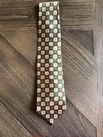 Geoffrey Beene Men’s Silk Tie with Olive Green and Cream Block Design