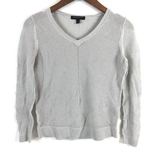 Banana Republic Sweater Womens XS Gray Long Sleeve Open Knit V-Neck Lightweight - Picture 1 of 11