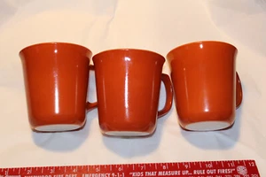 3 Set Pyrex Coffee Mug Cup Burnt Orange Milk Glass D Ring Handle Corning - Picture 1 of 10
