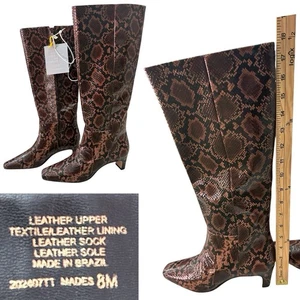 NWOB Antonio Melani Sz 8m Brown Python Snake Print Patent Leather Tall Boots Zip - Picture 1 of 22