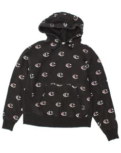CHAMPION Womens Graphic Hoodie Jumper UK 16 Large Black Cotton BS09 - Picture 1 of 3