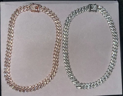 Cuban Link Diamond Chain Necklace Silver/Rose Gold | Iced Out Hip Hop Jewelry CZ - Image 1 of 4