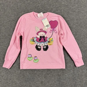 Vintage Kuddle Shirt Girls 4 Pink Bunny Long Sleeve Easter Floral Made USA 90s - Picture 1 of 9