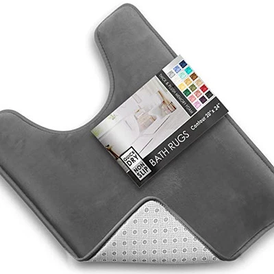  Alfombras de baño, alfombra de baño de espuma viscoelástica de terciopelo, antideslizante, contorno gris liso Foto 1 de 4