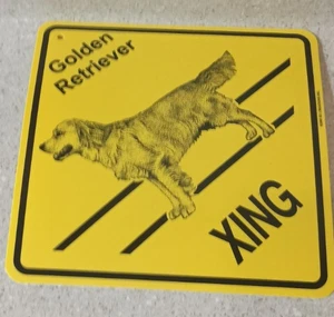 Plastic Yellow Dog Crossing Road Wall Sign Golden Retriever New Ships Free! - Picture 1 of 2