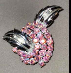 Vintage CORO Brosche signiert rosa AB Strass gemarkt - Bild 1 von 9