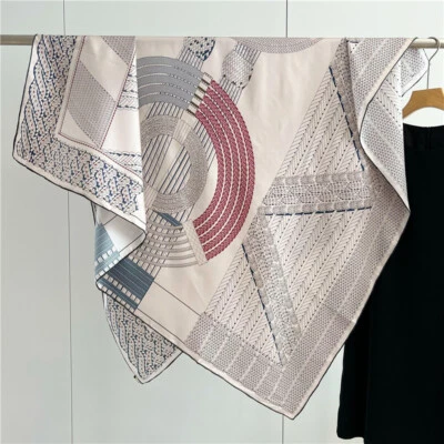 Geometric Print Twill Silk Wrap Scarf Bandana Large Square Shawl Kerchief 135cm - Image 1 of 4