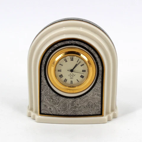 Lenox Quartz Desk Clock Art Deco Gold Made in USA - Battery Included Works Great Cover