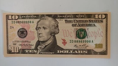 FR 2040D 2006 $10.00 FEDERAL RESERVE NOTE UNCIRCULATED UNIQUE SERIAL # ID 889899 - Image 1 of 4