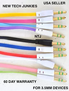Cavo AUX 3FT (1M) 3,5mm FLAT NOODLE per iPod iPhone 5 6 più ausiliario auto - Foto 1 di 14