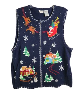 Vintage White Stag Womens plus christmas sweater vest santa slay 18W/20W (38/40) - Picture 1 of 18