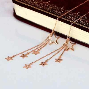 Pure 18K Rose Gold Dangle Women Gift Lucky Star O Link Chain Earrings 1.61g - Picture 1 of 3
