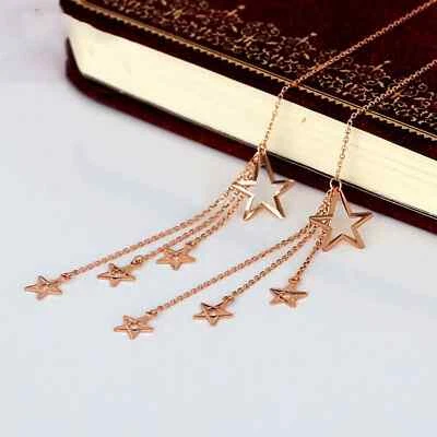 Pure 18K Rose Gold Dangle Women Gift Lucky Star O Link Chain Earrings 1.61g - Imagem 1 de 3