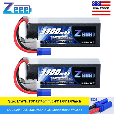 2x Zeee 22.2V 120C 3300mAh 6S Lipo Battery EC5 for RC Plane Heli Drone FPV UAV - Image 1 of 4